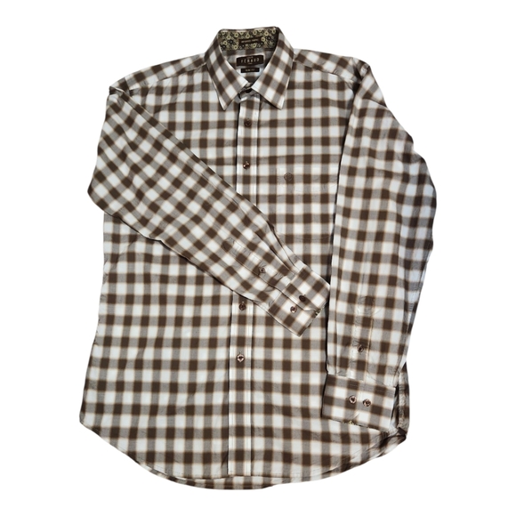 Louis Féraud Mens Brown and White Checkered Shirt - Picture 1 of 5